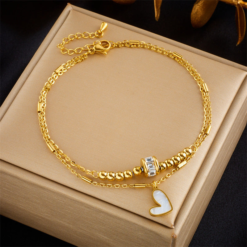Fashion Jewelry Boho Classic Love Heart Ankle Chain Double Layer