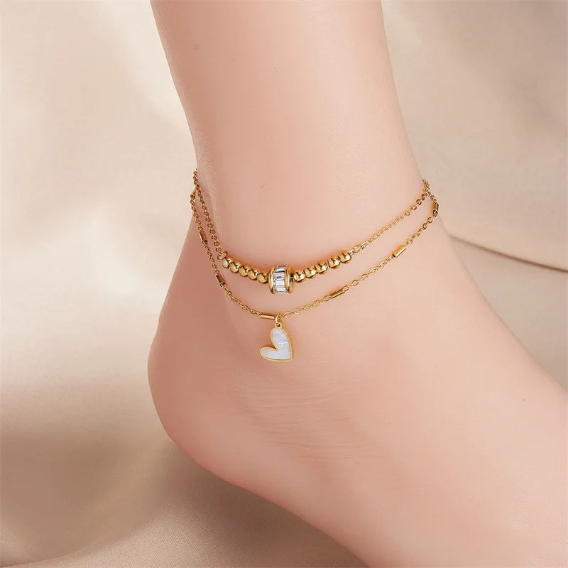 Fashion Jewelry Boho Classic Love Heart Ankle Chain Double Layer