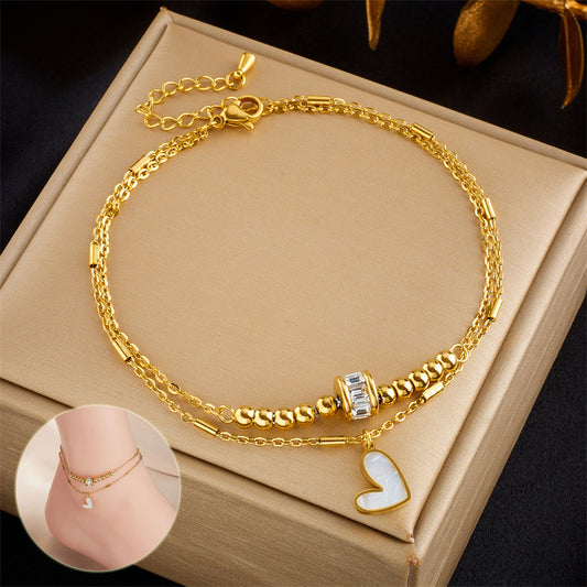 Fashion Jewelry Boho Classic Love Heart Ankle Chain Double Layer